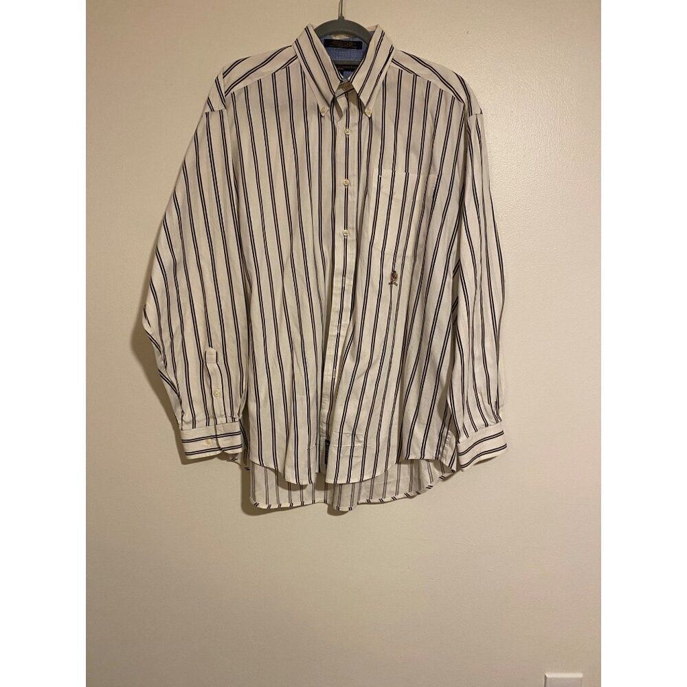 Tommy Hilfiger Mens Large Striped Button-Down Shirt Long Sleeve 100% Cotton